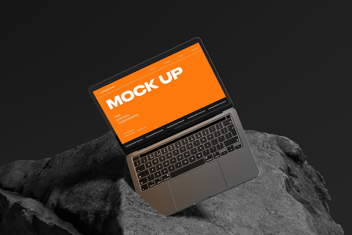 10款暗黑系岩石背景UI广告设计苹果MacBook Pro笔记本电脑贴图PSD样机模板 10 PSD Outdoor MacBook Pro Mockup 样机素材 sucaiwan.com
