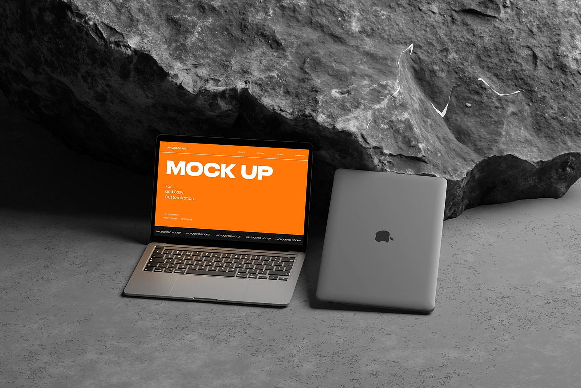 10款暗黑系岩石背景UI广告设计苹果MacBook Pro笔记本电脑贴图PSD样机模板 10 PSD Outdoor MacBook Pro Mockup 样机素材 sucaiwan.com