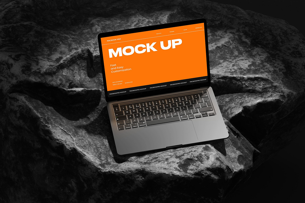 10款暗黑系岩石背景UI广告设计苹果MacBook Pro笔记本电脑贴图PSD样机模板 10 PSD Outdoor MacBook Pro Mockup 样机素材 sucaiwan.com