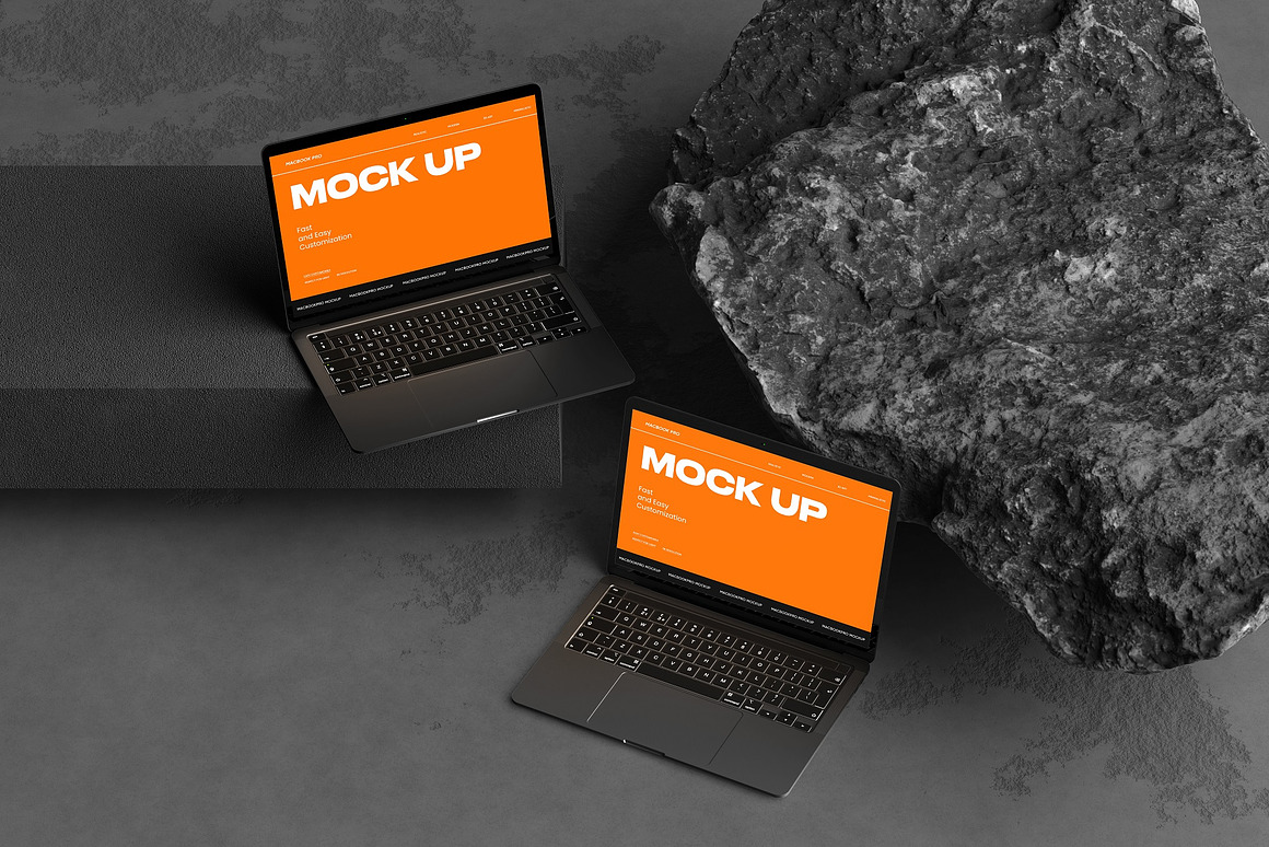 10款暗黑系岩石背景UI广告设计苹果MacBook Pro笔记本电脑贴图PSD样机模板 10 PSD Outdoor MacBook Pro Mockup 样机素材 sucaiwan.com