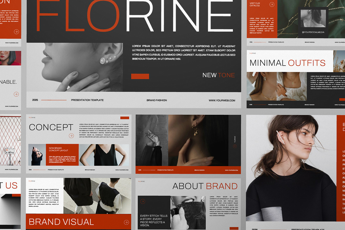 现代时尚品牌营销策划演示文稿设计Keynote模版 Florine Brand Fashion Keynote 幻灯图表 sucaiwan.com