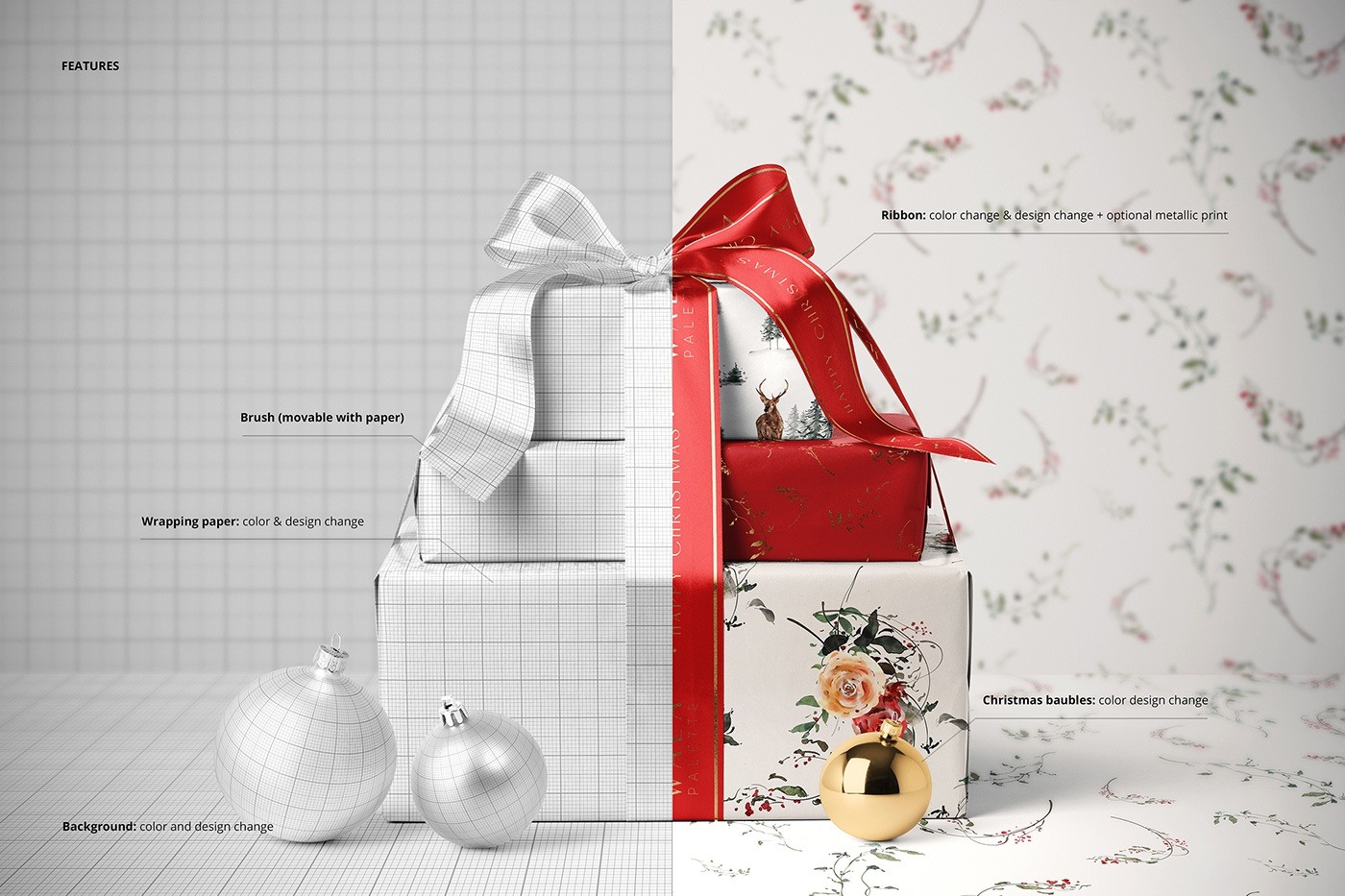 永恒圣诞节新年节日婚礼礼品包装盒丝带设计展示PS贴图样机模板 Christmas Gifts Mockup 样机素材 第3张-素材湾丨精选海外优质设计素材资源 永恒圣诞节新年节日婚礼礼品包装盒丝带设计展示PS贴图样机模板 Christmas Gifts Mockup 样机素材 sucaiwan.com