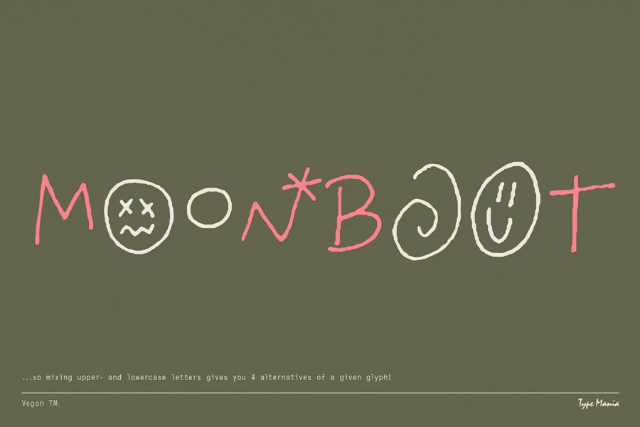 英文字体：复古趣味笨拙感不规则手写Y2K创意海报封面标题logo徽标设计品牌字体 Vegan TM Font（ , sucaiwan.com