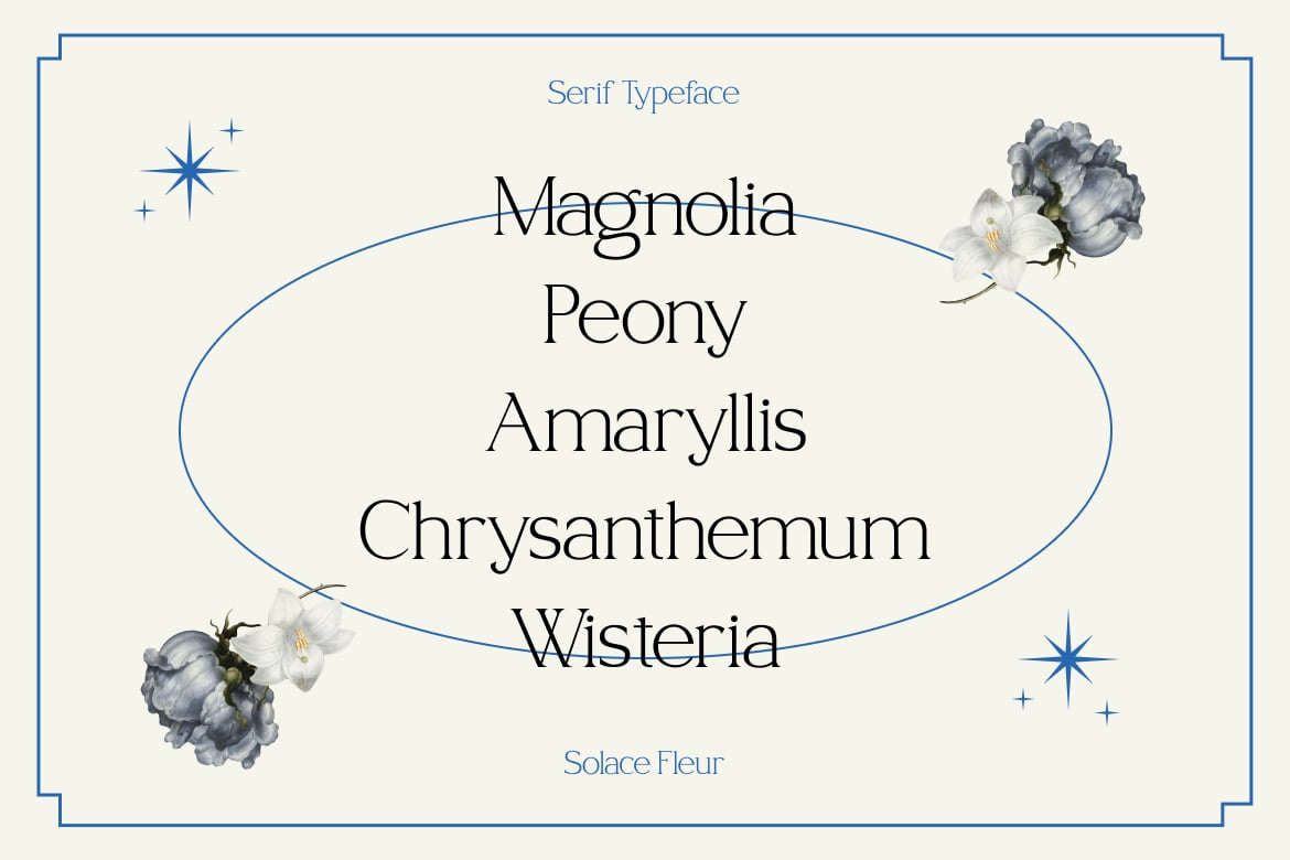 现代时尚杂志海报徽标设计衬线英文字体安装包 Solace Fleur Serif Font 设计素材 sucaiwan.com