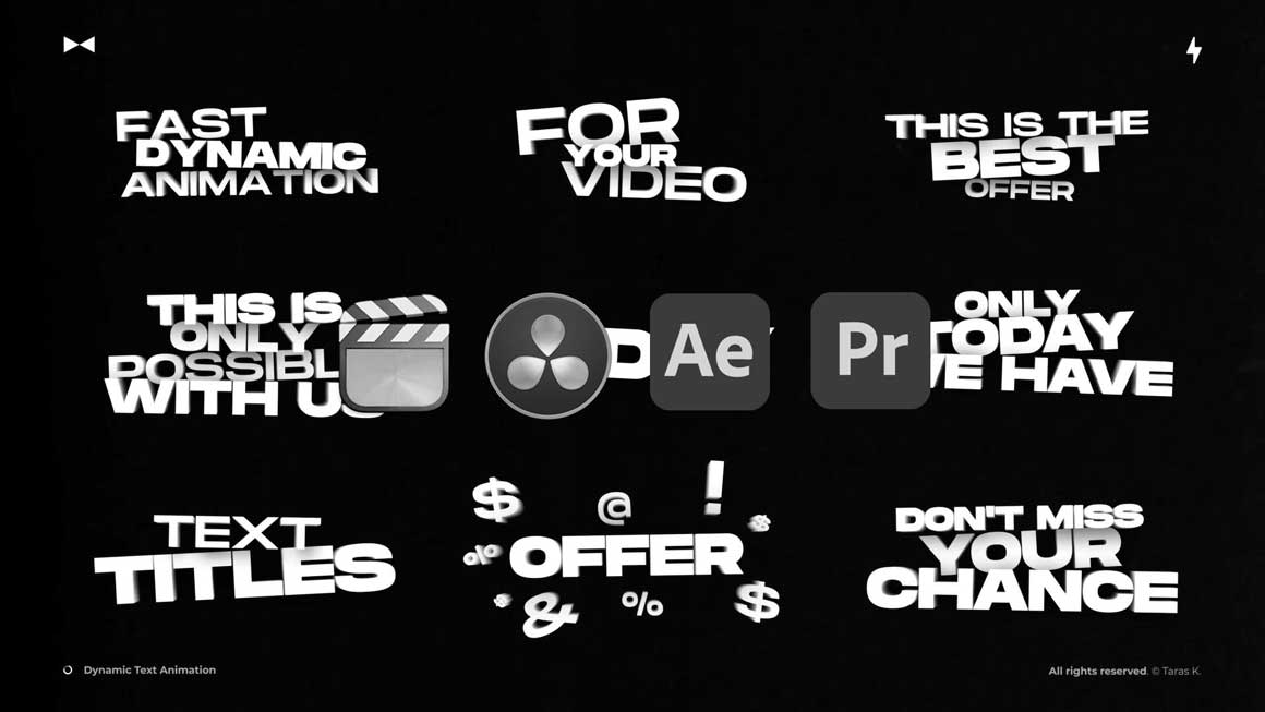 AE/PR/FCPX/达芬奇模板：极简主义黑白粗体动能文本标题排版动画 , sucaiwan.com