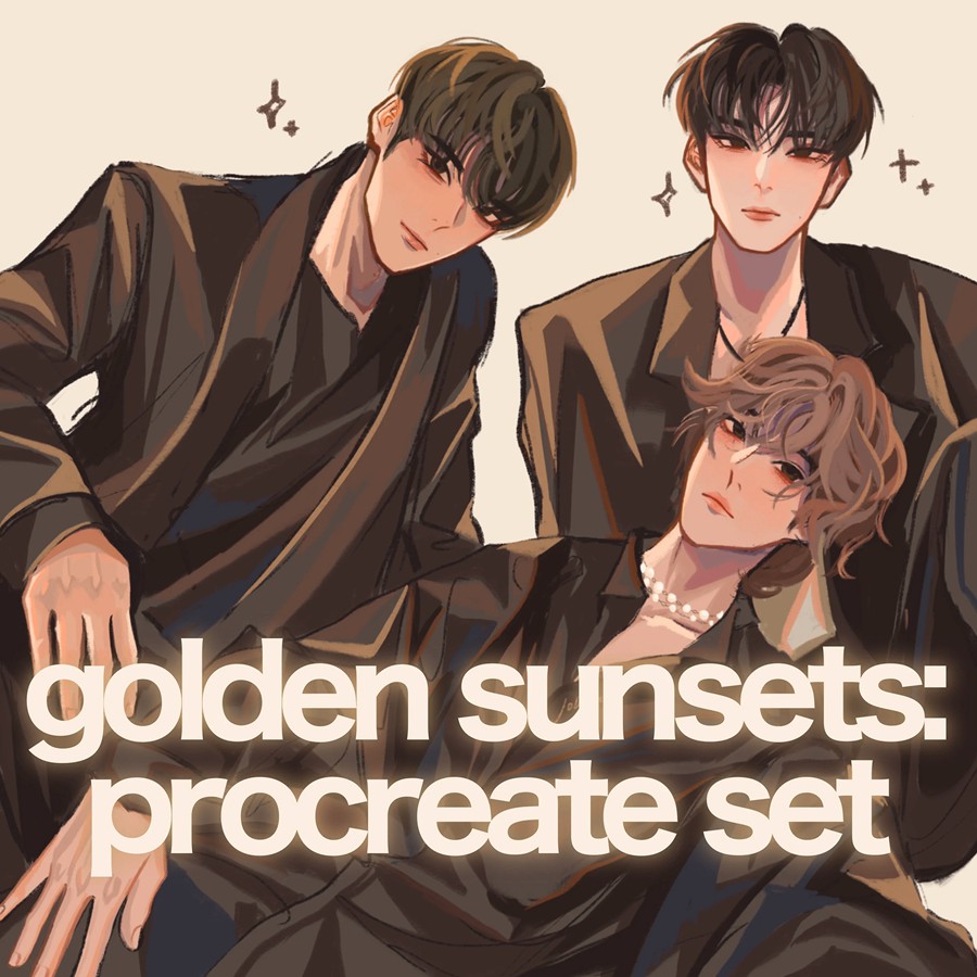 johajaho – 韩国玩乐时尚色彩和纹理插画 Procreate 涂鸦笔刷和调色板 Golden Sunsets - Procreate Set , sucaiwan.com