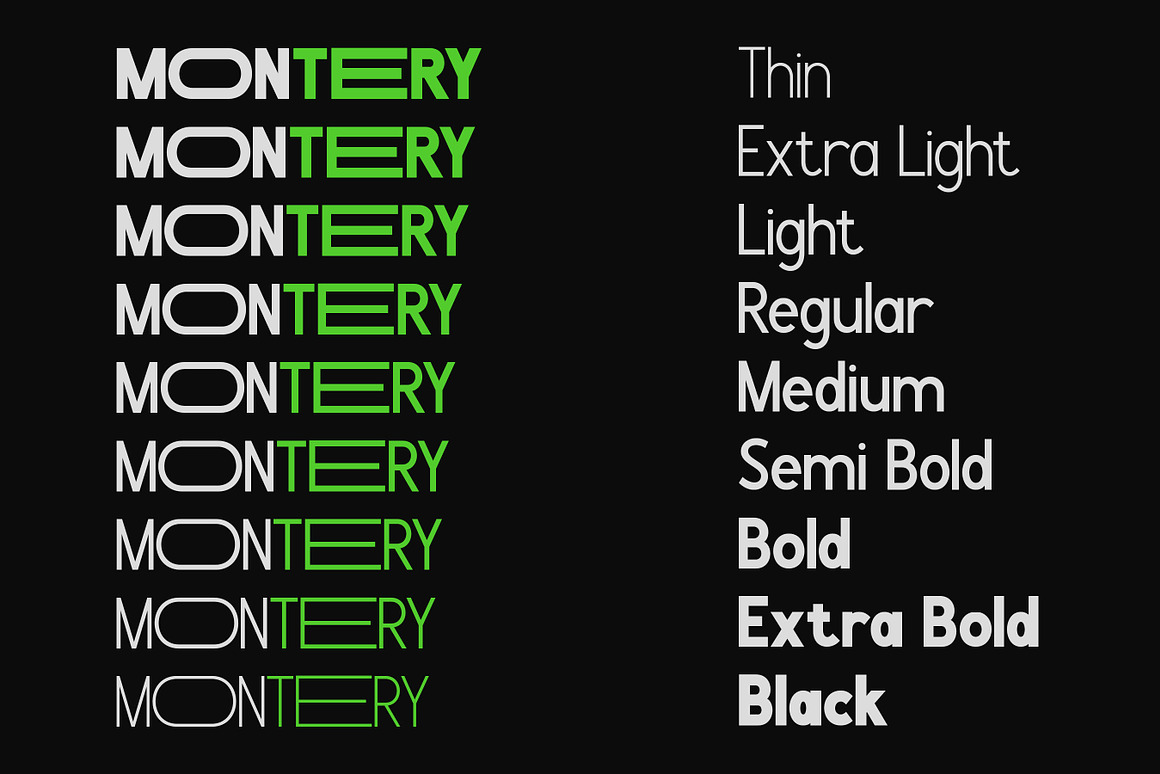 现代时尚品牌包装徽标设计无衬线英文字体安装包 Montery – Sans Serif Family Typeface 设计素材 sucaiwan.com