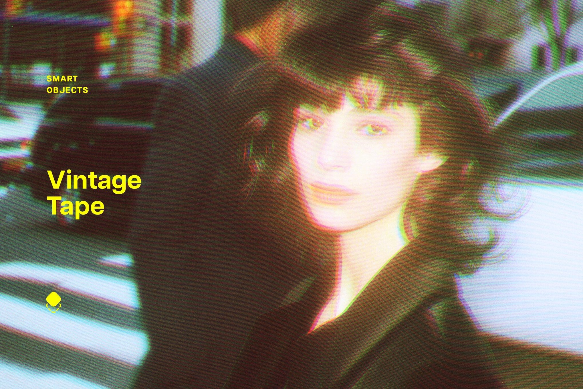 复古故障错位条纹失真照片效果ps特效滤镜样机 Vintage Tape Photo Effect 插件预设 sucaiwan.com