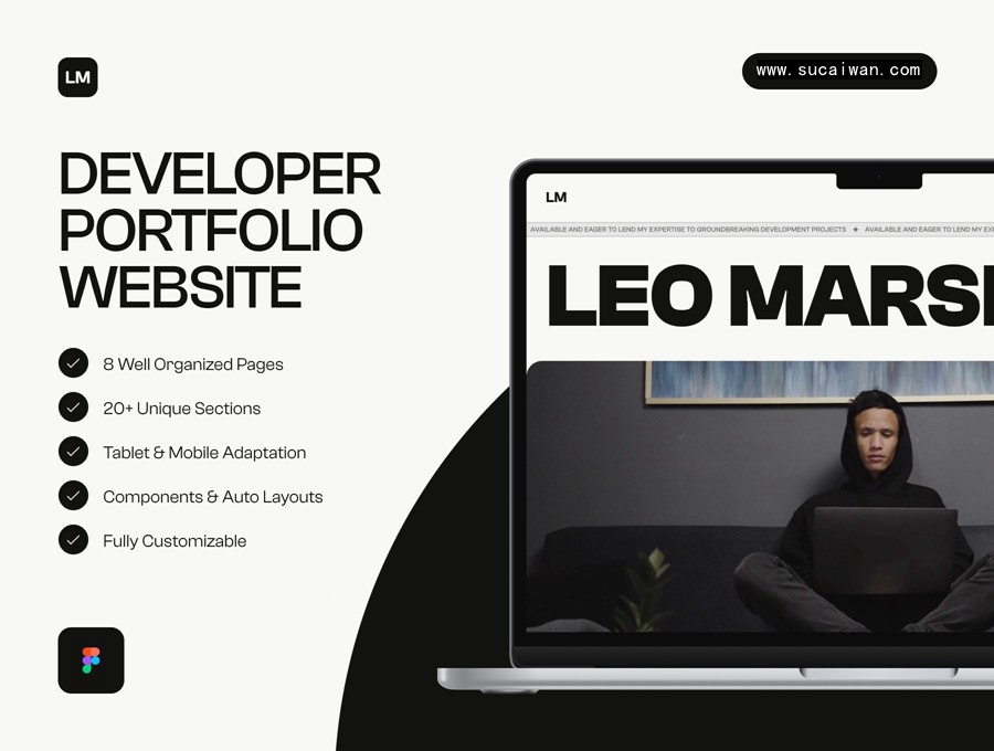 响应式创意极简作品集网站界面WEB UI设计Figma模板素材 Leo Marshall — Developer Portfolio Website APP UI 第1张-素材湾丨精选海外优质设计素材资源 响应式创意极简作品集网站界面WEB UI设计Figma模板素材 Leo Marshall — Developer Portfolio Website APP UI sucaiwan.com