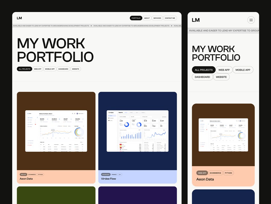 响应式创意极简作品集网站界面WEB UI设计Figma模板素材 Leo Marshall — Developer Portfolio Website APP UI 第4张-素材湾丨精选海外优质设计素材资源 响应式创意极简作品集网站界面WEB UI设计Figma模板素材 Leo Marshall — Developer Portfolio Website APP UI sucaiwan.com