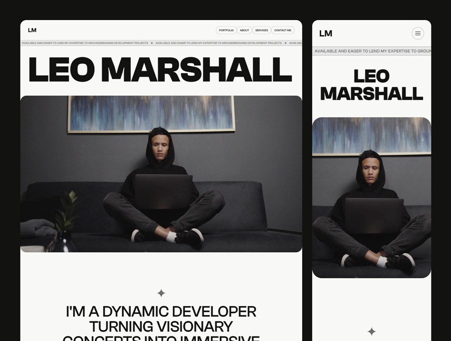 响应式创意极简作品集网站界面WEB UI设计Figma模板素材 Leo Marshall — Developer Portfolio Website APP UI 第3张-素材湾丨精选海外优质设计素材资源 响应式创意极简作品集网站界面WEB UI设计Figma模板素材 Leo Marshall — Developer Portfolio Website APP UI sucaiwan.com