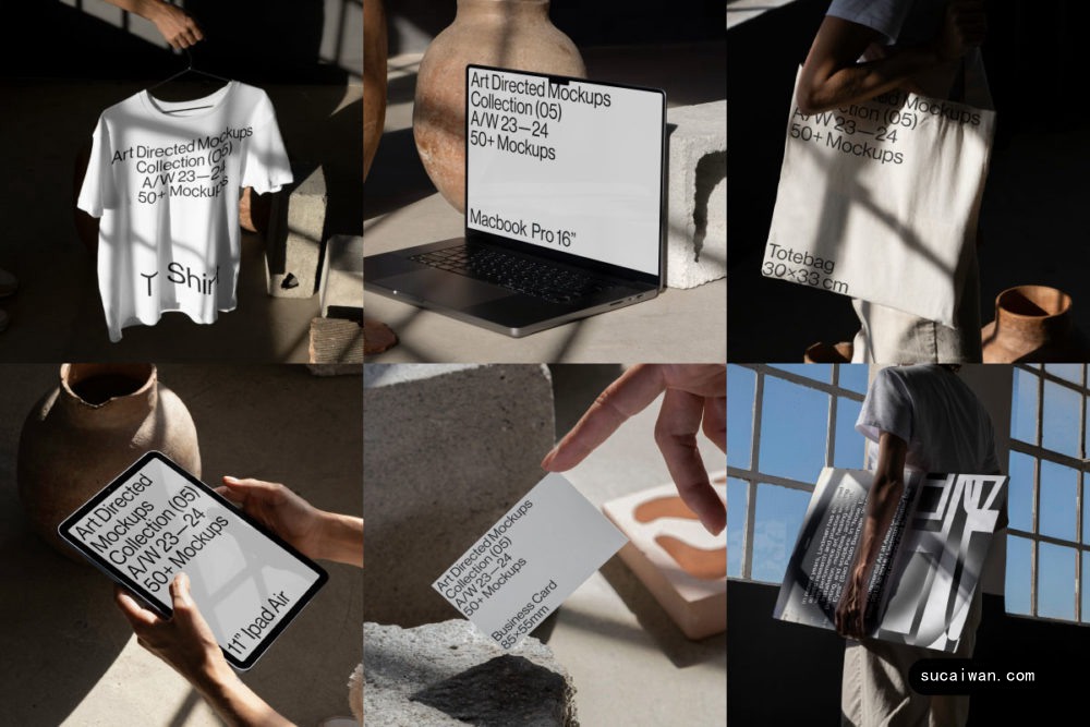13款国外小众T恤名片帆布袋海报吊牌包装袋苹果设备VI贴图PSD样机模板素材 Art Directed – Mockup Collection 05 Vol 2 样机素材 sucaiwan.com