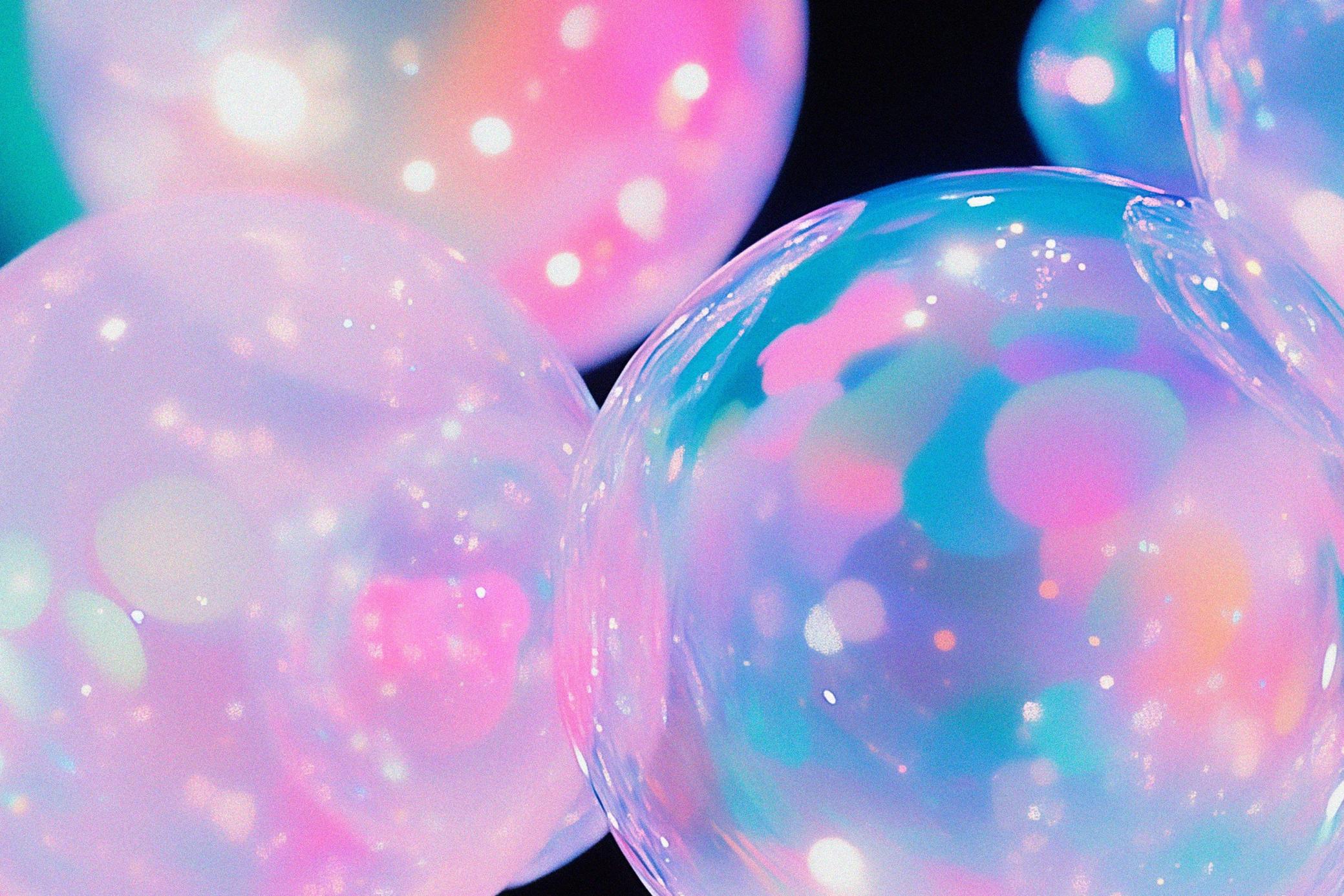 6款彩虹气泡设计背景JPG/PSD Iridescent Bubbles Backgrounds 图片素材 sucaiwan.com
