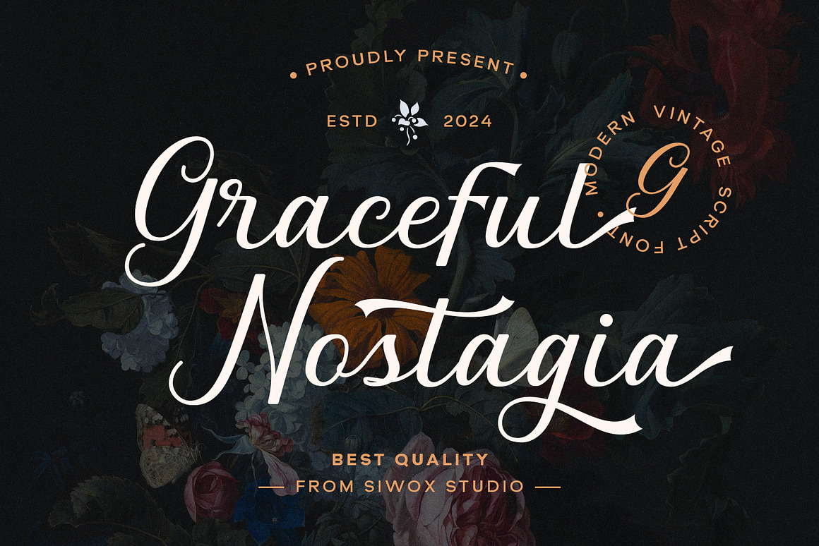 复古时尚杂志邀请函徽标设计手写英文字体安装包 Graceful Nostagia Script Font 设计素材 第1张-素材湾丨精选海外优质设计素材资源 复古时尚杂志邀请函徽标设计手写英文字体安装包 Graceful Nostagia Script Font 设计素材 sucaiwan.com