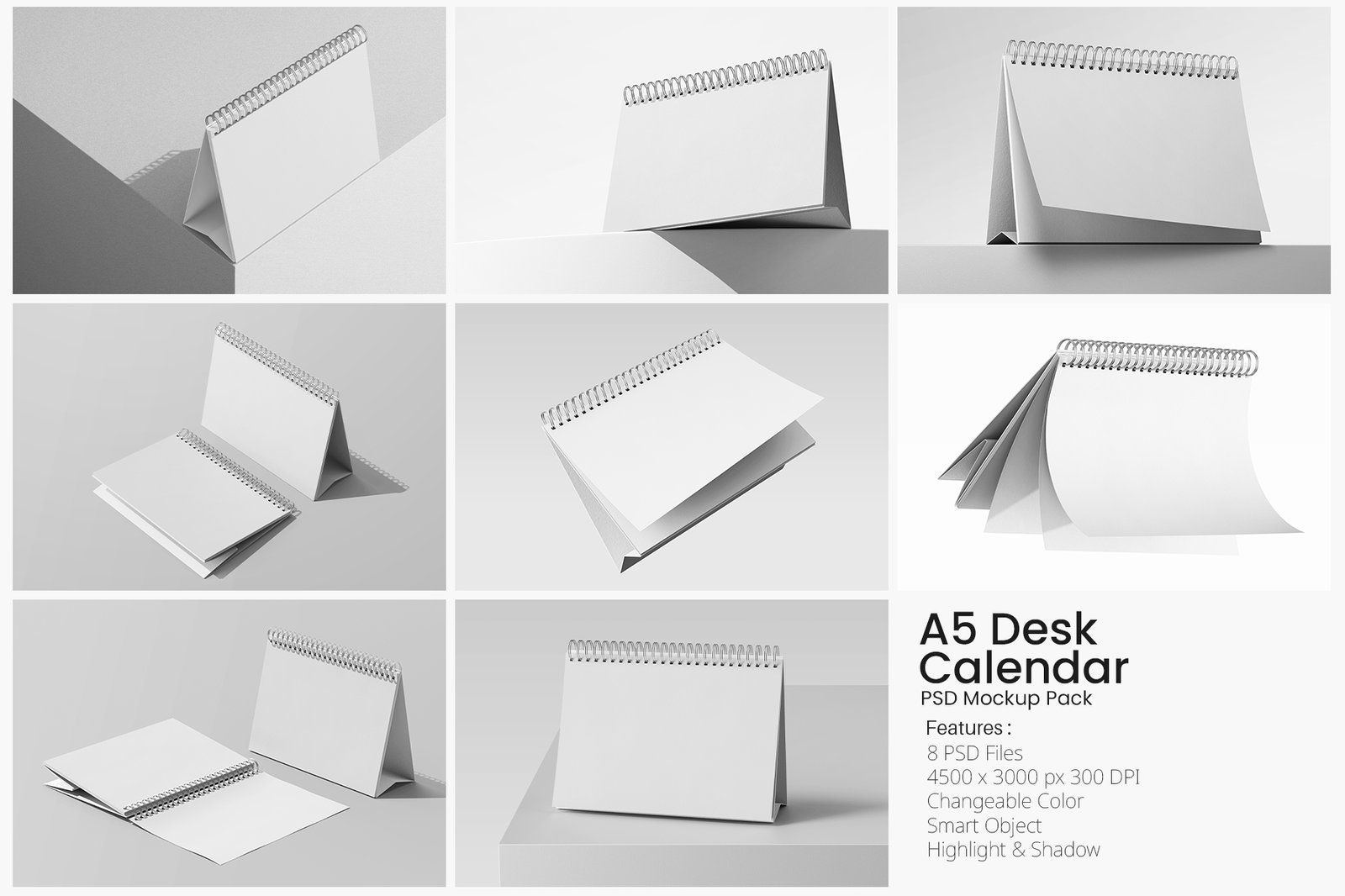 8款逼真A5横版台历日历个人作品集设计展示PS贴图样机MOCKUP模板素材 A5 Landscape Desk Calendar PSD Mockup Set 样机素材 第2张-素材湾丨精选海外优质设计素材资源 8款逼真A5横版台历日历个人作品集设计展示PS贴图样机MOCKUP模板素材 A5 Landscape Desk Calendar PSD Mockup Set 样机素材 sucaiwan.com