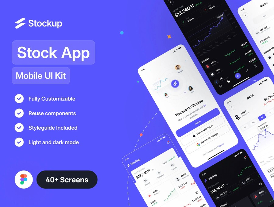 40+屏金融投资理财股票基金债券软件APP UI界面设计Figma模板套件 Stockup – Stock App UI Kit APP UI 第1张-素材湾丨精选海外优质设计素材资源 40+屏金融投资理财股票基金债券软件APP UI界面设计Figma模板套件 Stockup – Stock App UI Kit APP UI sucaiwan.com
