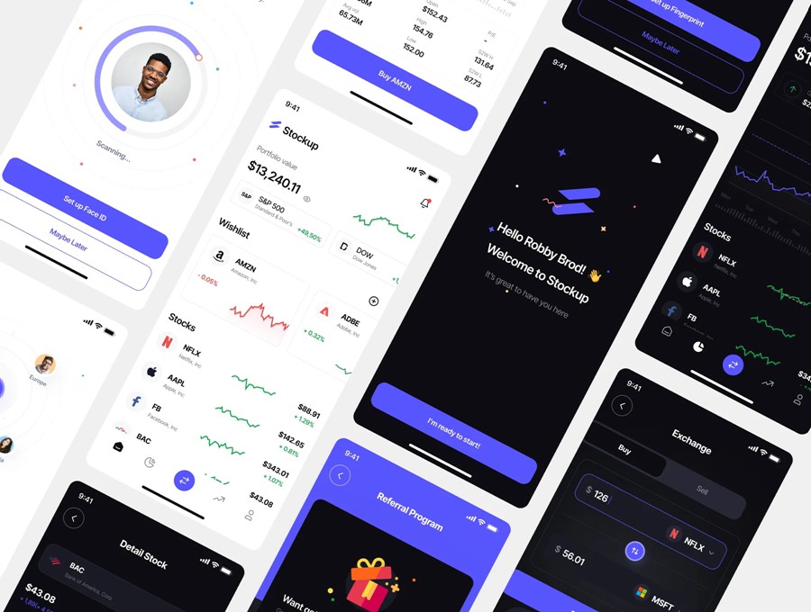40+屏金融投资理财股票基金债券软件APP UI界面设计Figma模板套件 Stockup – Stock App UI Kit APP UI 第2张-素材湾丨精选海外优质设计素材资源 40+屏金融投资理财股票基金债券软件APP UI界面设计Figma模板套件 Stockup – Stock App UI Kit APP UI sucaiwan.com