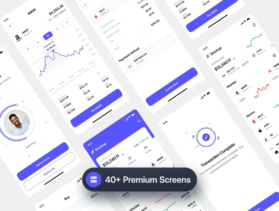 40+屏金融投资理财股票基金债券软件APP UI界面设计Figma模板套件 Stockup – Stock App UI Kit APP UI 第5张-素材湾丨精选海外优质设计素材资源 40+屏金融投资理财股票基金债券软件APP UI界面设计Figma模板套件 Stockup – Stock App UI Kit APP UI sucaiwan.com