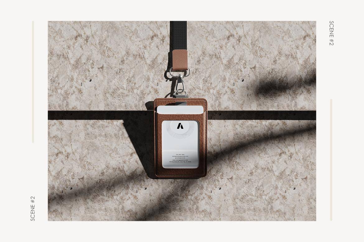 户外拍摄阴影工作证工牌胸牌门禁卡挂绳Vi设计PS展示贴图样机模板素材 Card Holder Mockup 样机素材 sucaiwan.com