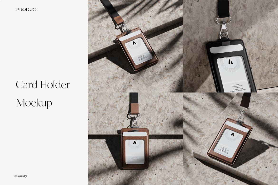 户外拍摄阴影工作证工牌胸牌门禁卡挂绳Vi设计PS展示贴图样机模板素材 Card Holder Mockup 样机素材 sucaiwan.com