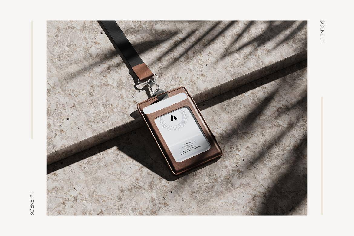 户外拍摄阴影工作证工牌胸牌门禁卡挂绳Vi设计PS展示贴图样机模板素材 Card Holder Mockup 样机素材 sucaiwan.com