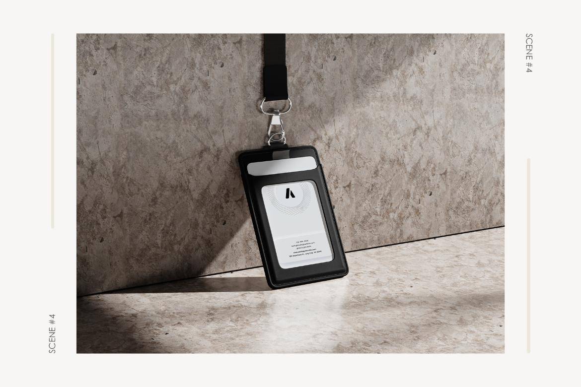 户外拍摄阴影工作证工牌胸牌门禁卡挂绳Vi设计PS展示贴图样机模板素材 Card Holder Mockup 样机素材 sucaiwan.com