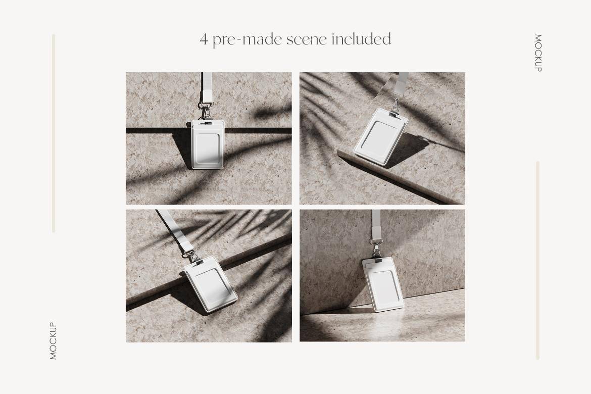 户外拍摄阴影工作证工牌胸牌门禁卡挂绳Vi设计PS展示贴图样机模板素材 Card Holder Mockup 样机素材 sucaiwan.com