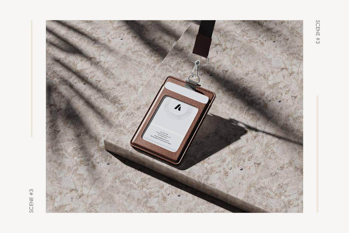 户外拍摄阴影工作证工牌胸牌门禁卡挂绳Vi设计PS展示贴图样机模板素材 Card Holder Mockup 样机素材 sucaiwan.com