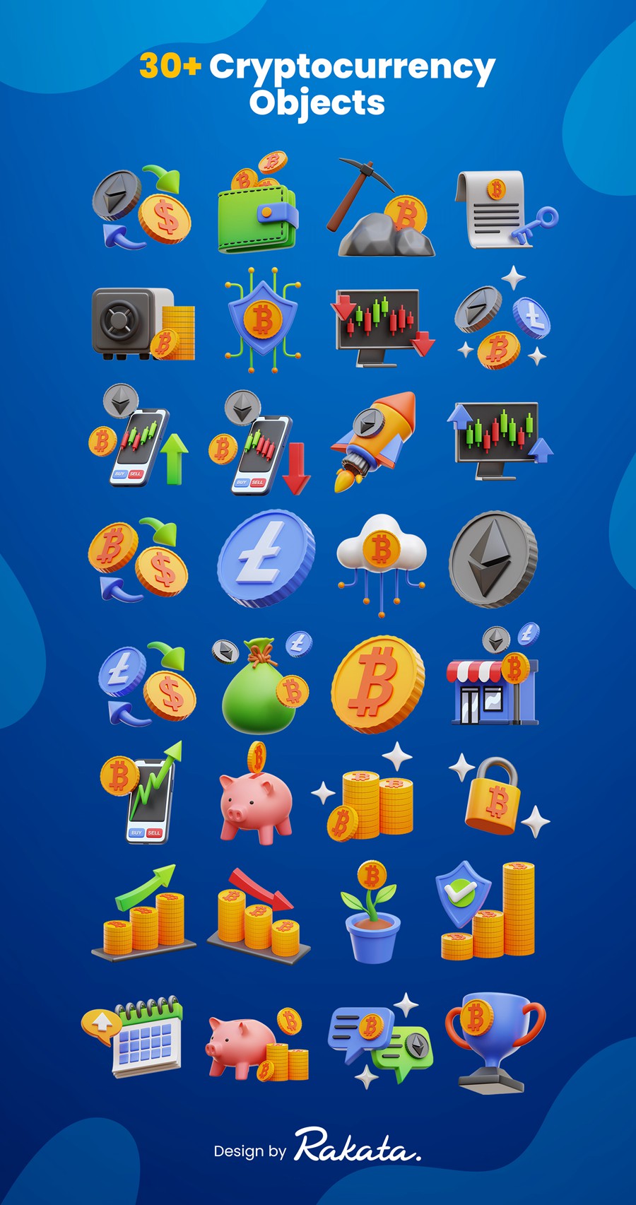 32款高级加密货币比特币金融理财3D图标Icons设计Blender/PNG格式素材 Cryptocurrency 3D Icons 图标素材 sucaiwan.com