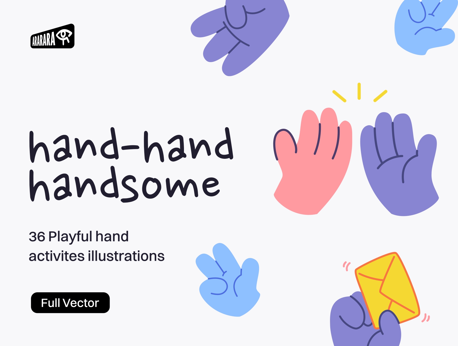 36幅卡通趣味手势手部动作手绘插画插图矢量素材AI/Figma/PNG格式 Hand-hand Handsome 图片素材 sucaiwan.com