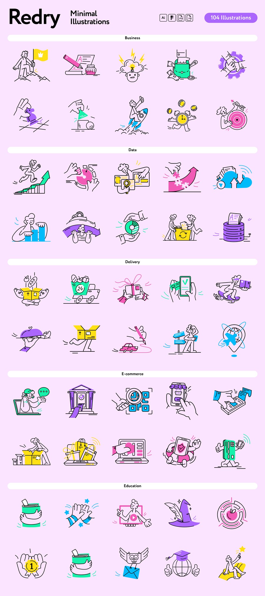 104幅卡通趣味多彩教育电商支付物流金融理财数据手绘插图Ai/Figma/Png格式素材 Redry Illustration Collection APP UI 第5张-素材湾丨精选海外优质设计素材资源 104幅卡通趣味多彩教育电商支付物流金融理财数据手绘插图Ai/Figma/Png格式素材 Redry Illustration Collection APP UI sucaiwan.com