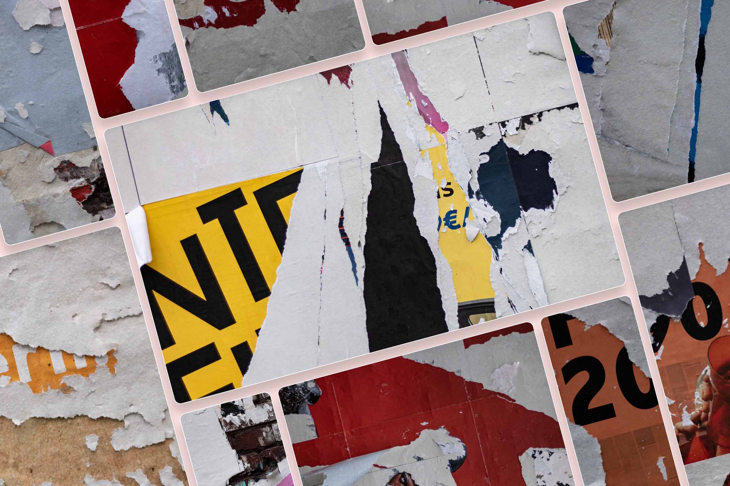 92款国外欧美风墙贴撕裂褶皱做旧复古毛边磨损纸张高清背景图片素材 Walls of Berlin – Torn Paper Textures 图片素材 sucaiwan.com