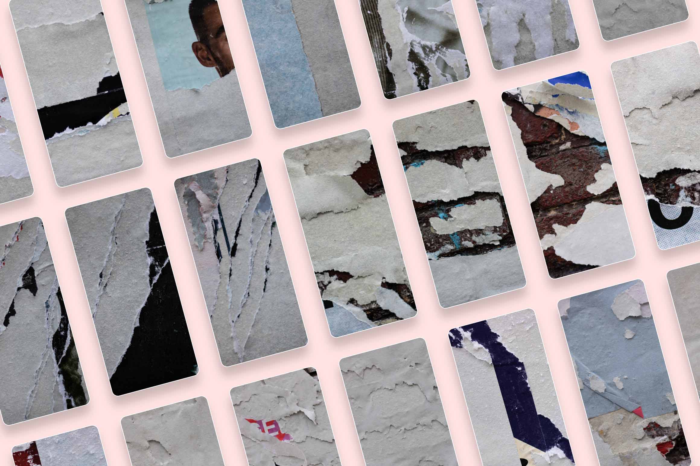 92款国外欧美风墙贴撕裂褶皱做旧复古毛边磨损纸张高清背景图片素材 Walls of Berlin – Torn Paper Textures 图片素材 sucaiwan.com