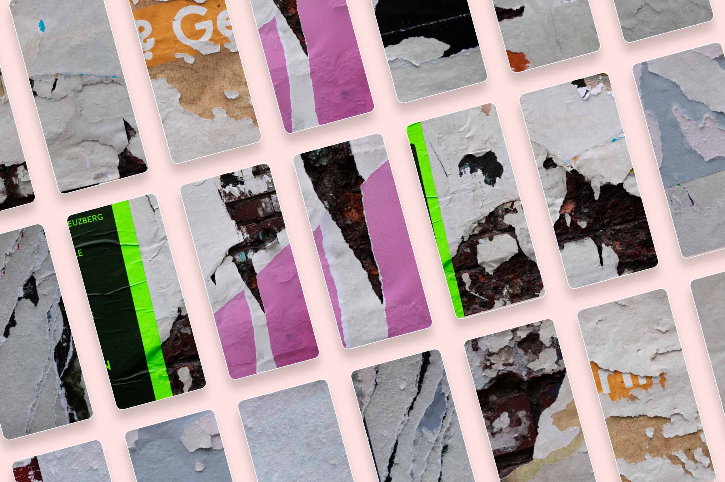 92款国外欧美风墙贴撕裂褶皱做旧复古毛边磨损纸张高清背景图片素材 Walls of Berlin – Torn Paper Textures 图片素材 sucaiwan.com