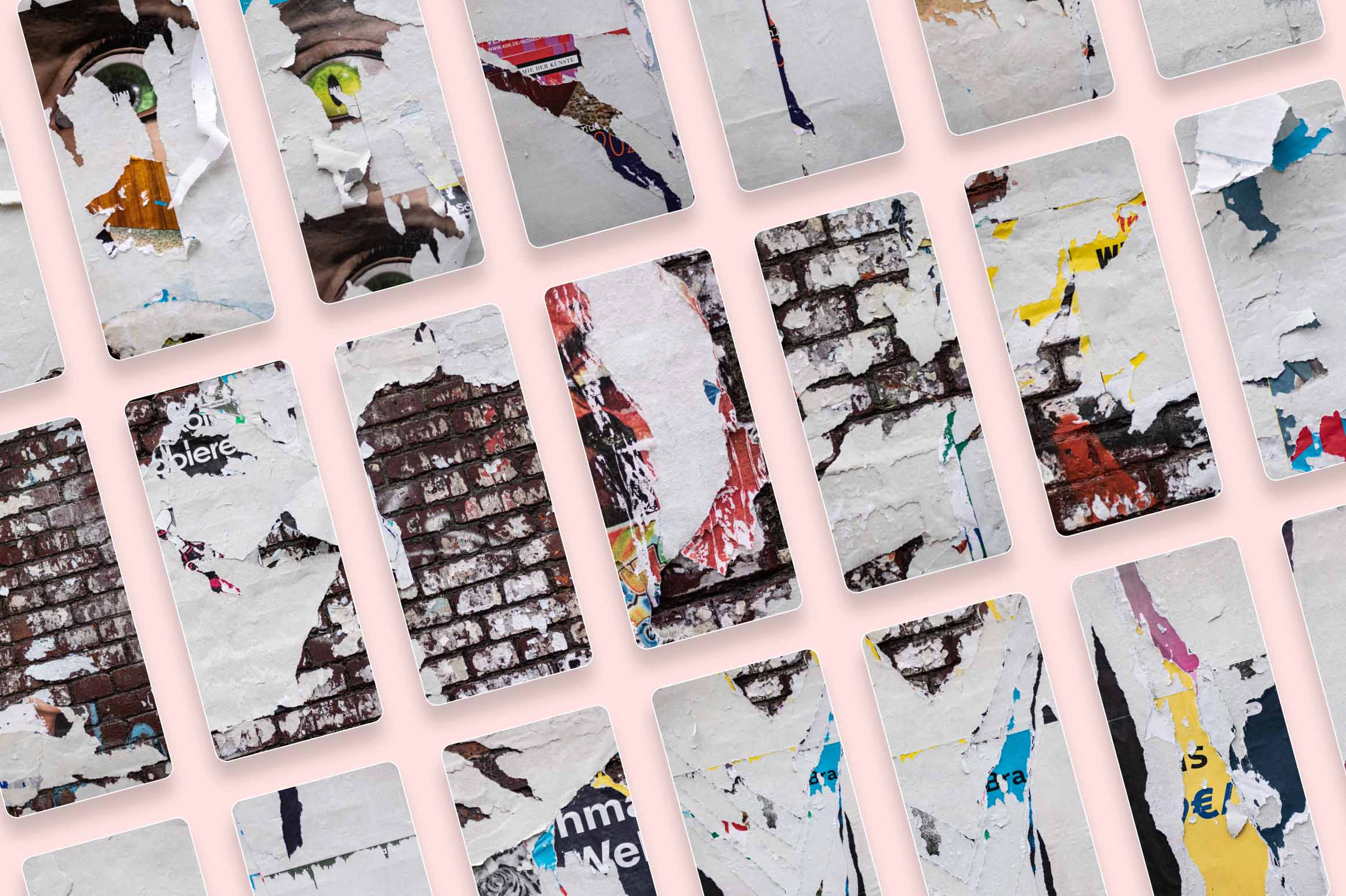 92款国外欧美风墙贴撕裂褶皱做旧复古毛边磨损纸张高清背景图片素材 Walls of Berlin – Torn Paper Textures 图片素材 sucaiwan.com