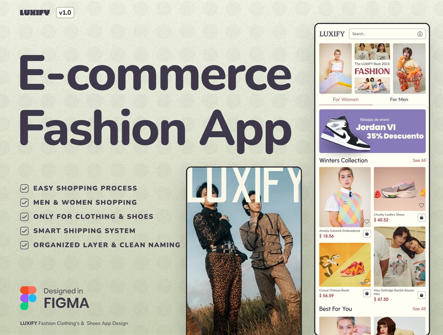 28+屏高级服装鞋子在线购买电子商城APP UI界面设计Figma模板套件素材 LUXIFY- Ecommerce Fashion App APP UI sucaiwan.com