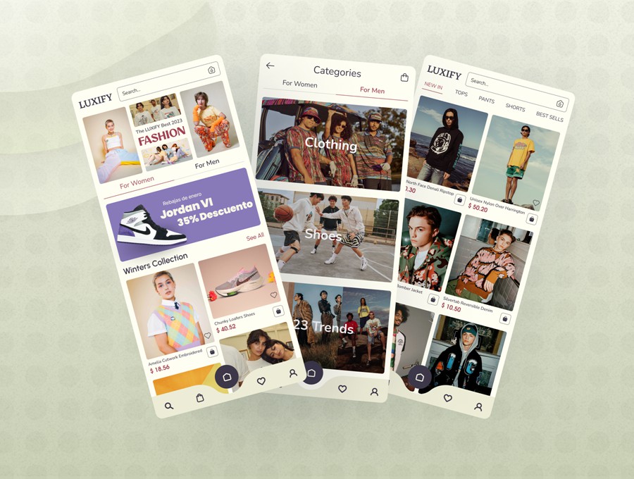 28+屏高级服装鞋子在线购买电子商城APP UI界面设计Figma模板套件素材 LUXIFY- Ecommerce Fashion App APP UI sucaiwan.com