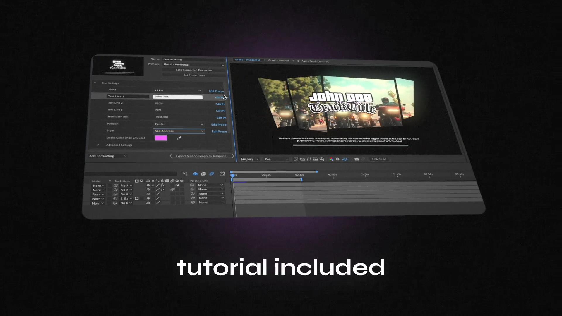 AE模板：大胆设计美学GTA冒险动作游戏风格音频可视化片头 Grand - Audio visualization template for After Effects , sucaiwan.com