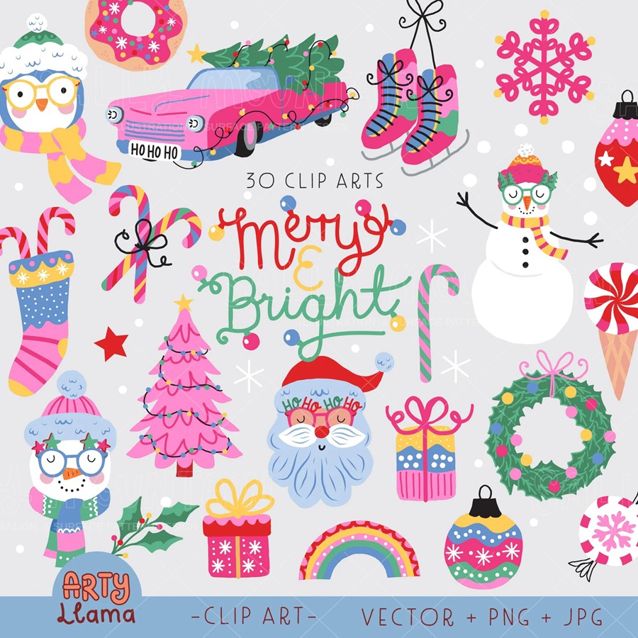 30款趣味欢乐明亮圣诞节日氛围剪贴画芭比娃娃EPS矢量/PNG免扣圣诞 Merry and Bright Clip Art , 第1张-素材湾丨精选海外优质设计素材资源 30款趣味欢乐明亮圣诞节日氛围剪贴画芭比娃娃EPS矢量/PNG免扣圣诞 Merry and Bright Clip Art , sucaiwan.com