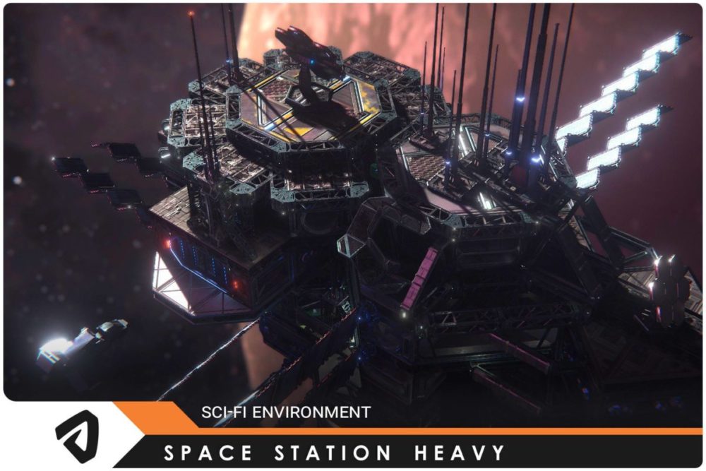 未来科幻太空基地空间站3D模型Unity素材 SciFi Space Station Heavy v1.1.1 样机素材 sucaiwan.com