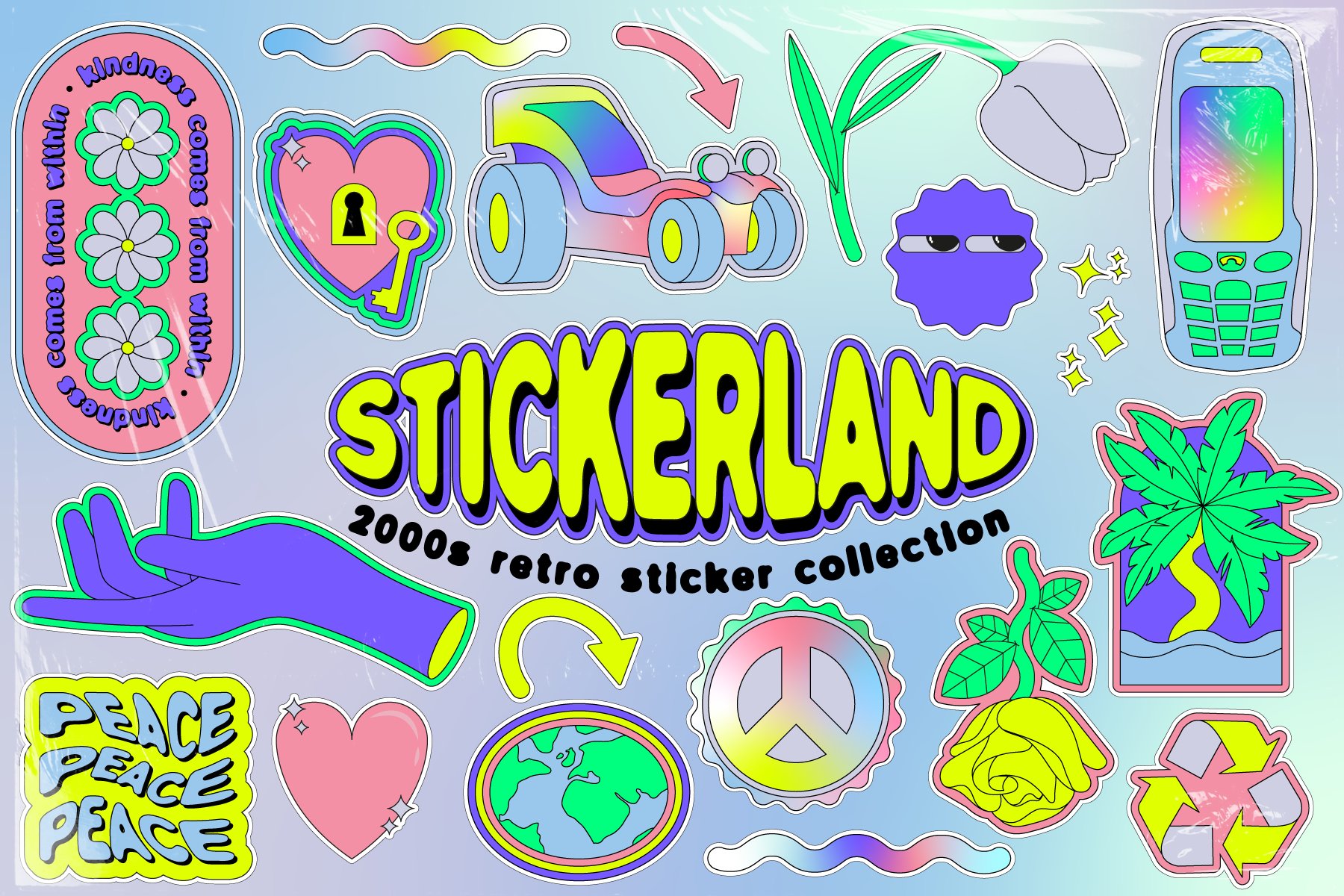 STICKERLAND 2000s Vector Set 复古贴纸元素多彩缤纷霓虹色调PNG、AI矢量集 图片素材 第1张-素材湾丨精选海外优质设计素材资源 STICKERLAND 2000s Vector Set 复古贴纸元素多彩缤纷霓虹色调PNG、AI矢量集 图片素材 sucaiwan.com