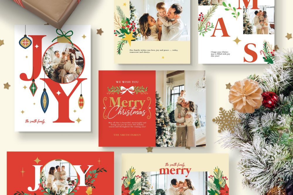 圣诞节新年明信片贺卡卡片ps/ai设计模版 Christmas Photocard 样机素材 sucaiwan.com