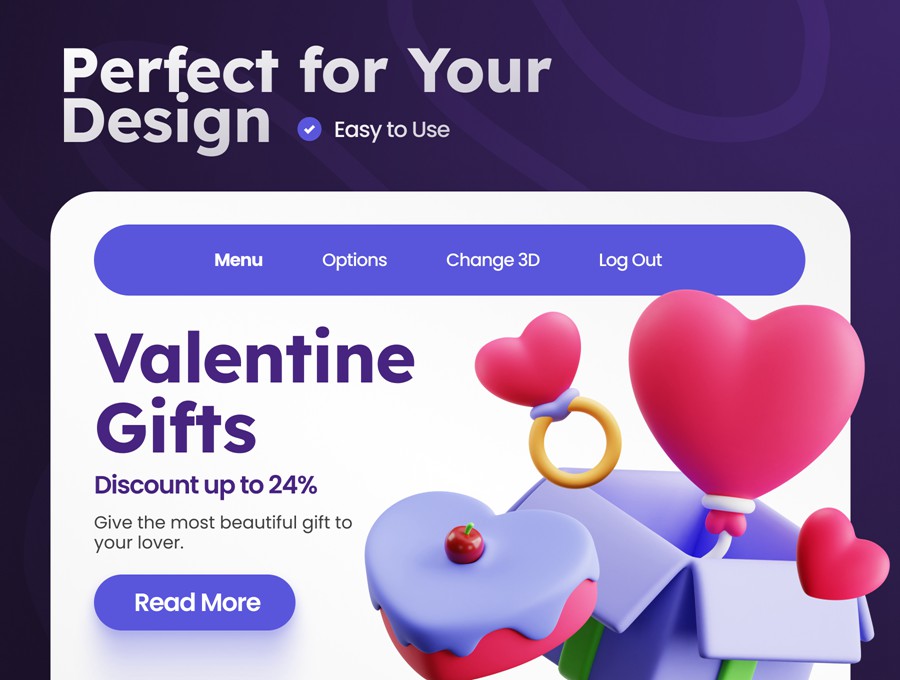 50款3D趣味卡通爱心情人节七夕icon图标Blender插画模型设计套装Hearts 3D Icons 图标素材 sucaiwan.com