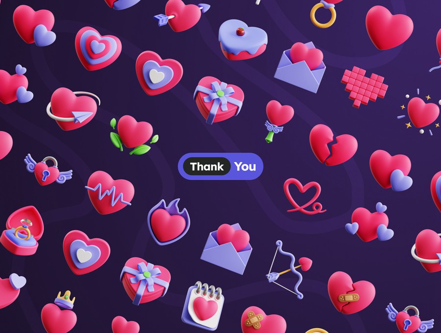 50款3D趣味卡通爱心情人节七夕icon图标Blender插画模型设计套装Hearts 3D Icons 图标素材 sucaiwan.com