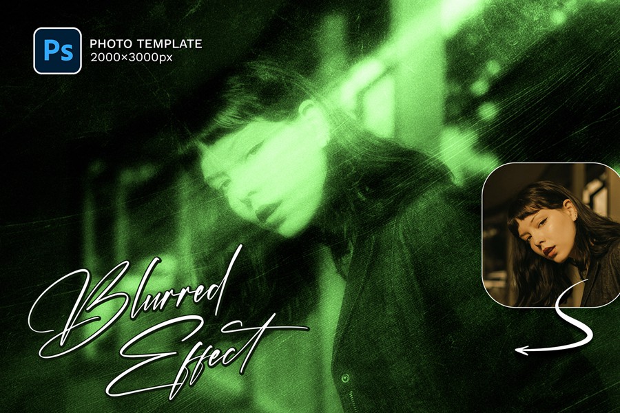 潮流动感模糊划痕做旧前卫颗粒燥点照片效果PS特效滤镜插件样机 Blurred Photo Effect 插件预设 sucaiwan.com