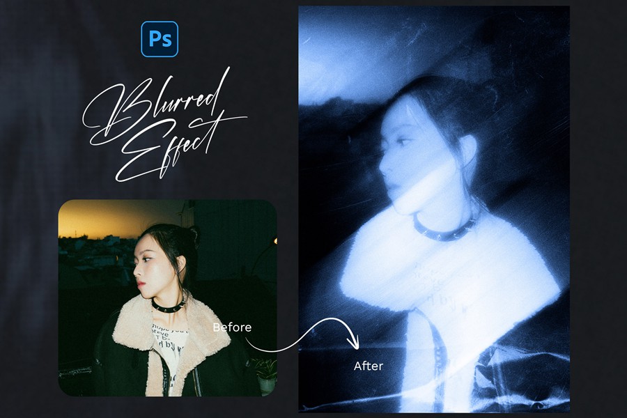 潮流动感模糊划痕做旧前卫颗粒燥点照片效果PS特效滤镜插件样机 Blurred Photo Effect 插件预设 sucaiwan.com