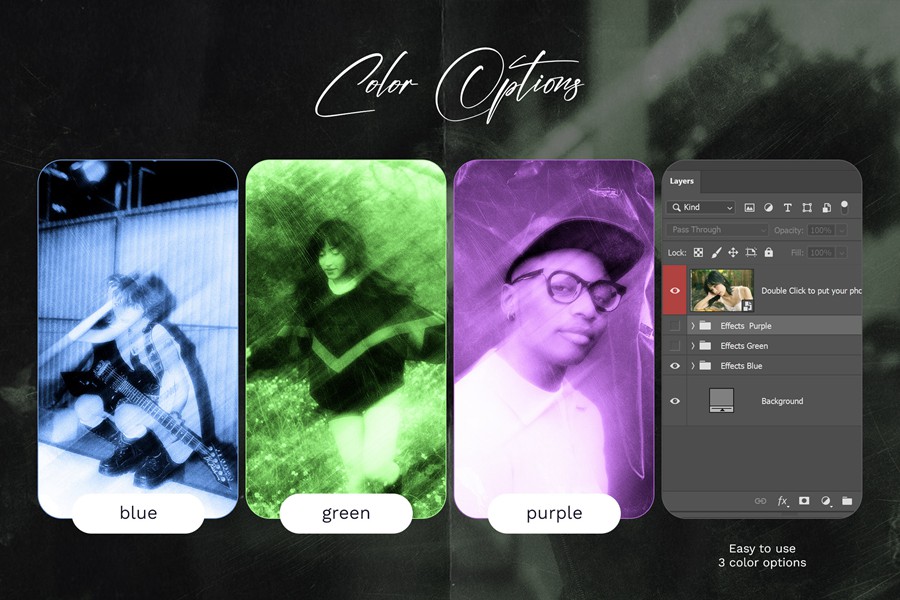 潮流动感模糊划痕做旧前卫颗粒燥点照片效果PS特效滤镜插件样机 Blurred Photo Effect 插件预设 sucaiwan.com