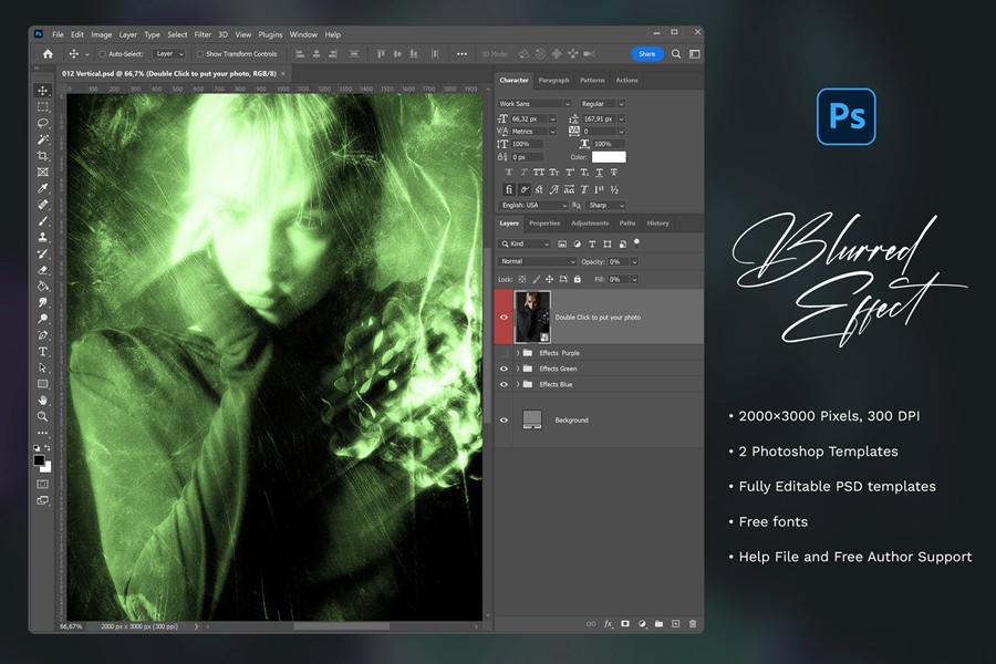 潮流动感模糊划痕做旧前卫颗粒燥点照片效果PS特效滤镜插件样机 Blurred Photo Effect 插件预设 sucaiwan.com