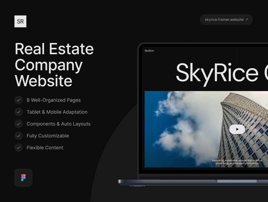 高级房地产开发商公司官网网站登录页面WEB UI设计Figma模板素材 SkyRice – Real Estate Company Website APP UI 第1张-素材湾丨精选海外优质设计素材资源 高级房地产开发商公司官网网站登录页面WEB UI设计Figma模板素材 SkyRice – Real Estate Company Website APP UI sucaiwan.com