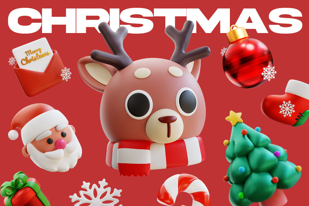 11款3D圣诞节趣味卡通新年icon图标PNG插画插图GLB/OBJ模型设计套装Christmas 3D Icon Pack 图标素材 sucaiwan.com